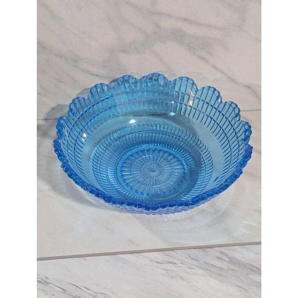 Antique Pressed Glass Scalloped Edge Large Bowl EUC